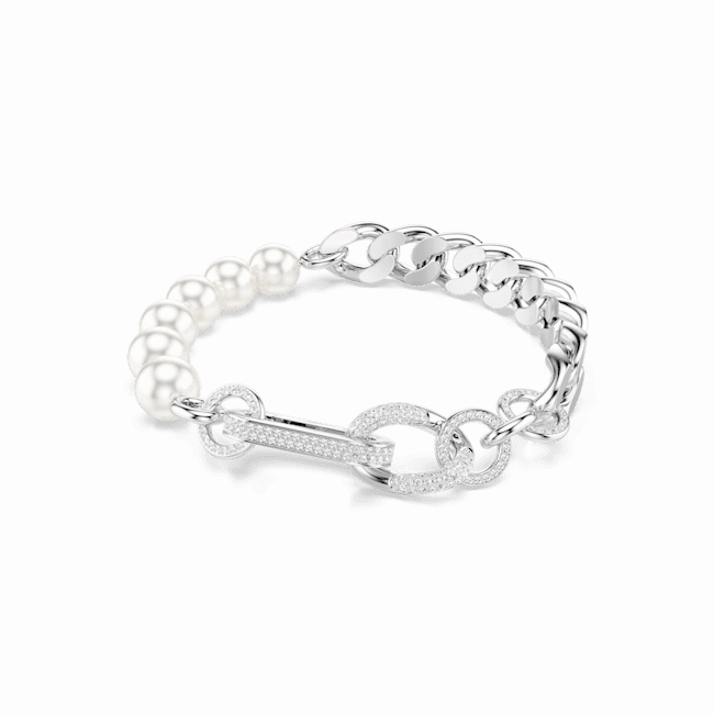 Swarovski Dextera Bracelet Crystal Pearl, Mixed links, White, Rhodium plated, Medium fashion-jewelry  