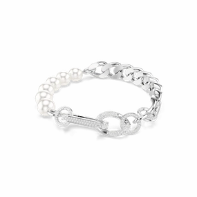 Swarovski Dextera Bracelet Crystal Pearl, Mixed links, White, Rhodium plated, Medium fashion-jewelry  