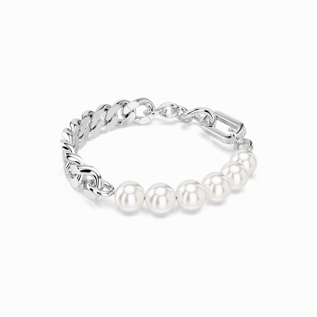 Swarovski Dextera Bracelet Crystal Pearl, Mixed links, White, Rhodium plated, Medium
