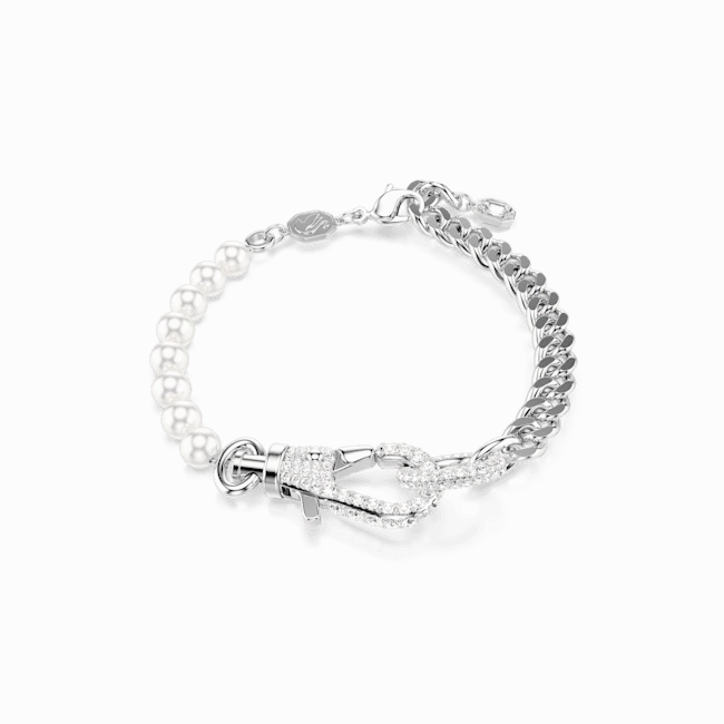 Swarovski Dextera Bracelet Pave, Crystal Pearl, White, Rhodium plated, Medium fashion-jewelry  