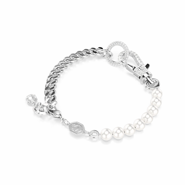 Swarovski Dextera Bracelet Pave, Crystal Pearl, White, Rhodium plated, Medium