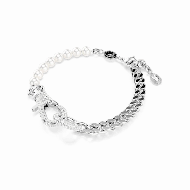 Swarovski Dextera Bracelet Pave, Crystal Pearl, White, Rhodium plated, Medium