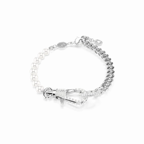 Swarovski Dextera Bracelet Pave, Crystal Pearl, White, Rhodium plated, Medium fashion-jewelry  