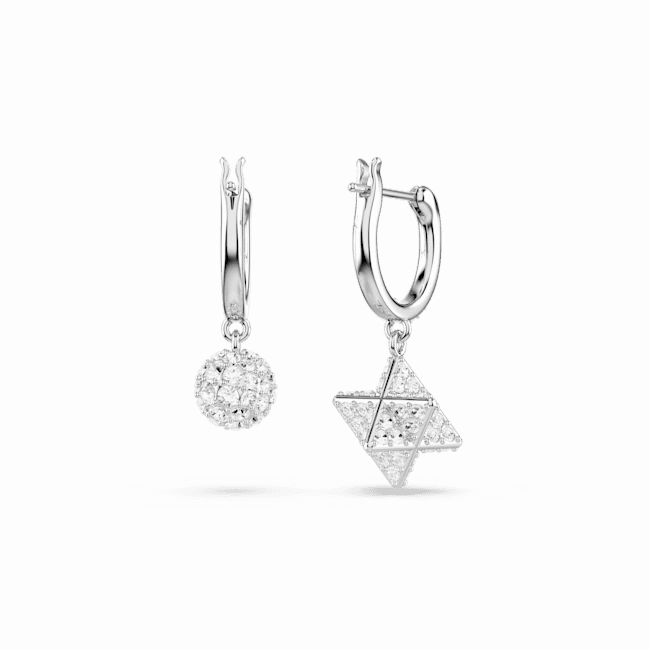 Swarovski Dextera Drop Earrings Asymmetrical Design, Round cut, Star and sphere, White, Rhodium plated