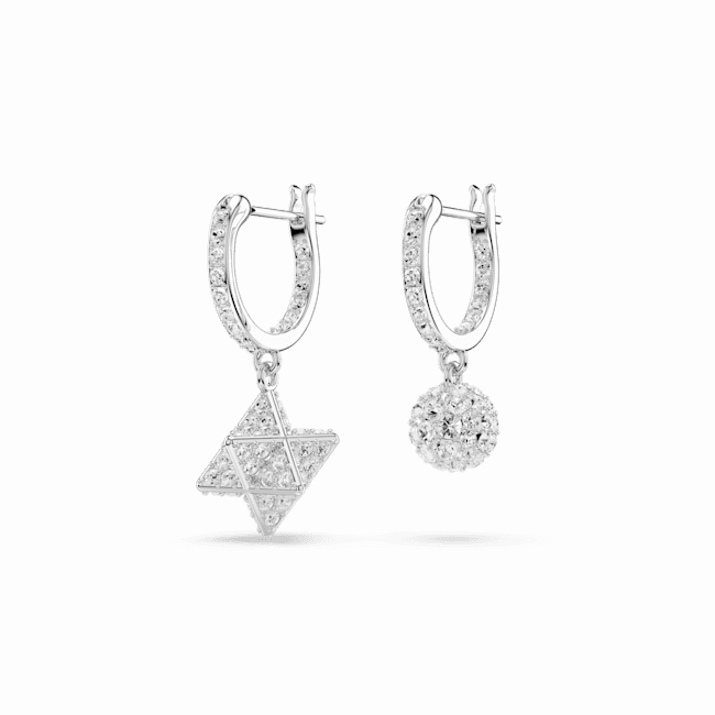 Swarovski Dextera Drop Earrings Asymmetrical Design, Round cut, Star and sphere, White, Rhodium plated