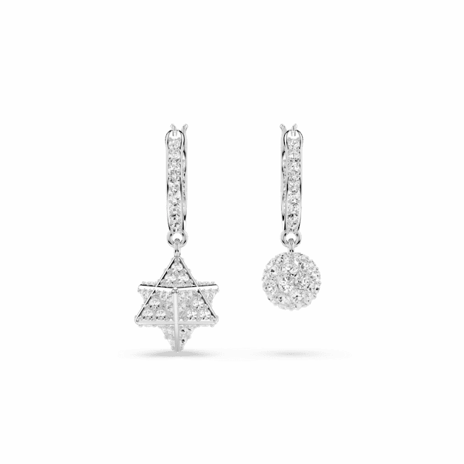 Swarovski Dextera Drop Earrings Asymmetrical Design, Round cut, Star and sphere, White, Rhodium plated