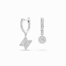 Swarovski Dextera Drop Earrings Asymmetrical Design, Round cut, Star and sphere, White, Rhodium plated 
