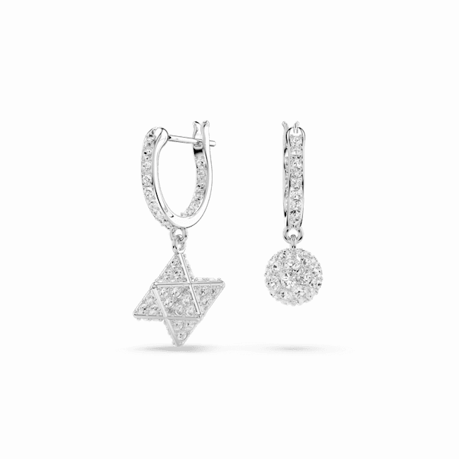 Swarovski Dextera Drop Earrings Asymmetrical Design, Round cut, Star and sphere, White, Rhodium plated 