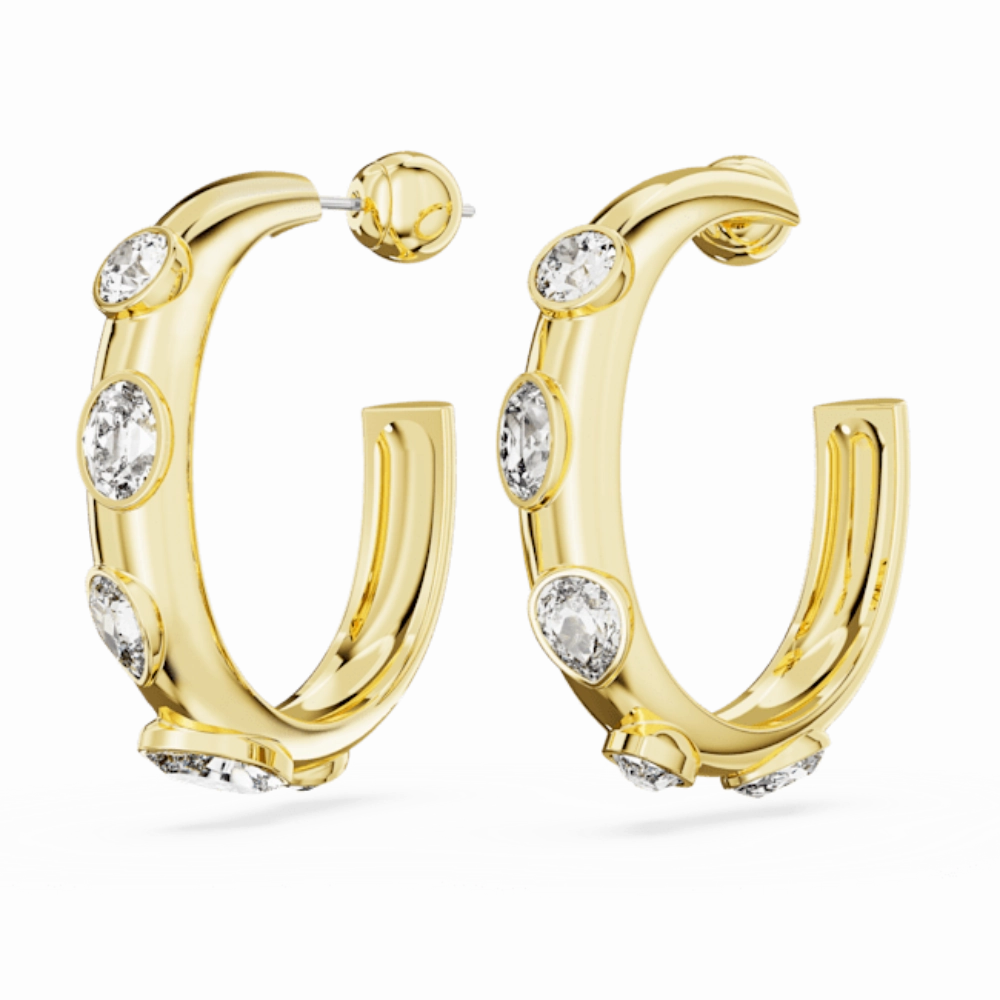 Swarovski Dextera Hoop Earrings Mixed cuts, White, Gold-tone plated