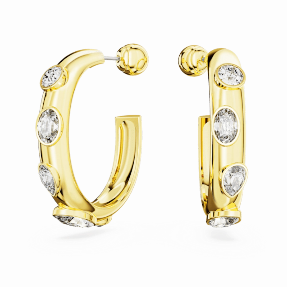 Swarovski Dextera Hoop Earrings Mixed cuts, White, Gold-tone plated