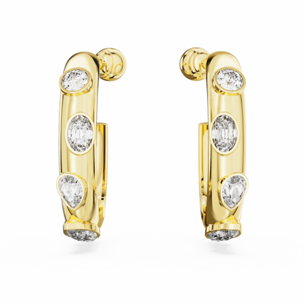 Swarovski Dextera Hoop Earrings Mixed cuts, White, Gold-tone plated fashion-jewelry  