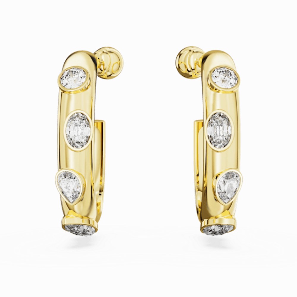 Swarovski Dextera Hoop Earrings Mixed cuts, White, Gold-tone plated 