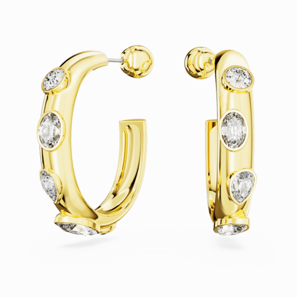 Swarovski Dextera Hoop Earrings Mixed cuts, White, Gold-tone plated
