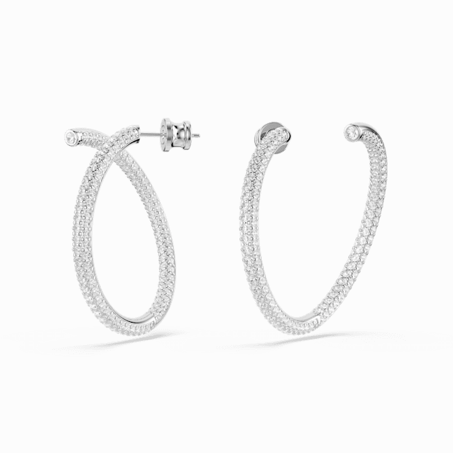 Swarovski Dextera Hoop Earrings Round Cut, White, Rhodium plated