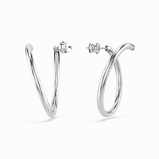 Swarovski Dextera Hoop Earrings Round Cut, White, Rhodium plated