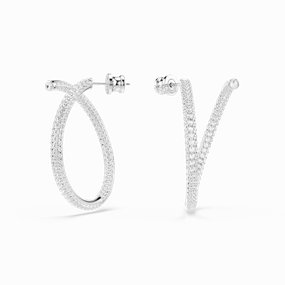 Swarovski Dextera Hoop Earrings Round Cut, White, Rhodium plated fashion-jewelry  