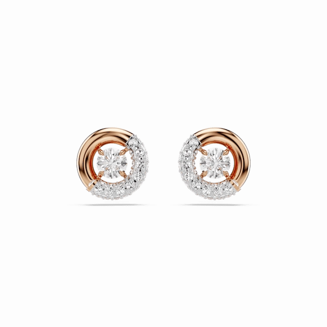 Swarovski Dextera stud earrings Round cut, White, Rose gold-tone plated