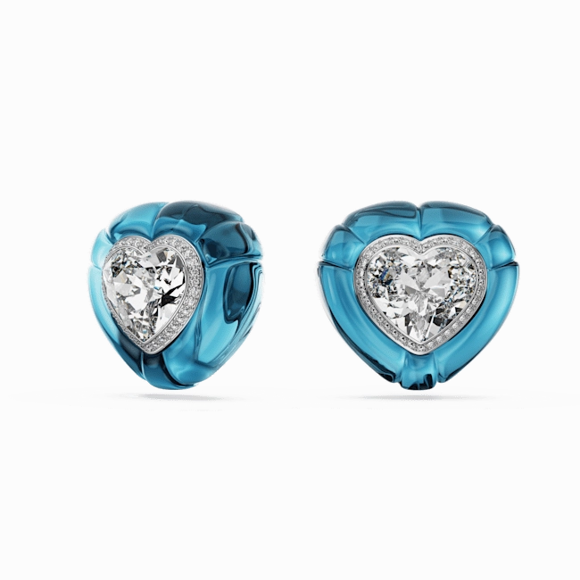 Swarovski Dulcis Clip Earrings Heart cut Pav Heart Blue Rhodium plated