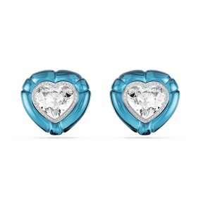 Swarovski Dulcis Clip Earrings Heart cut Pav Heart Blue Rhodium plated fashion-jewelry  