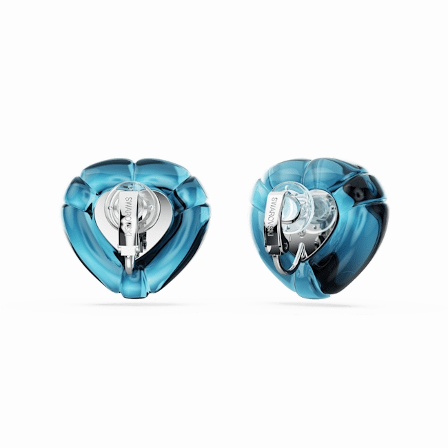 Swarovski Dulcis Clip Earrings Heart cut Pav Heart Blue Rhodium plated