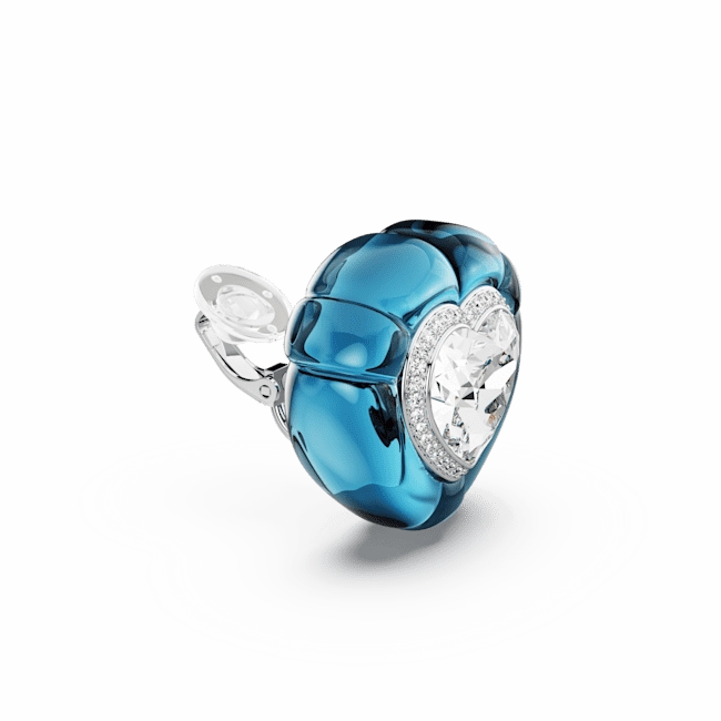 Swarovski Dulcis Clip Earrings Heart cut Pav Heart Blue Rhodium plated