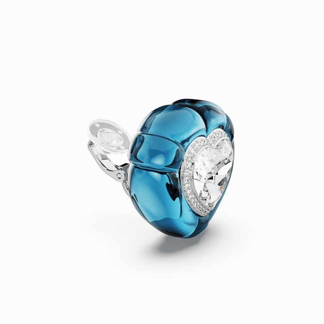 Swarovski Dulcis Clip Earrings Heart cut Pav Heart Blue Rhodium plated
