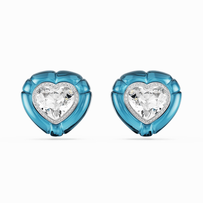Swarovski Dulcis Clip Earrings Heart cut Pav Heart Blue Rhodium plated fashion-jewelry  