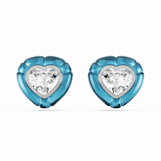 Swarovski Dulcis Clip Earrings Heart cut Pav Heart Blue Rhodium plated 