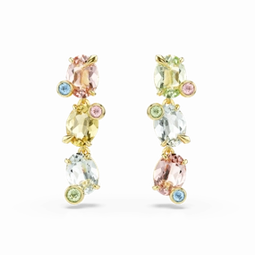 Swarovski Gema Drop Earrings Asymmetrical design Mixed cuts Multicolored Gold-tone plated 