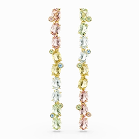 Swarovski Gema Drop Earrings Asymmetrical design Mixed cuts Multicolored Gold-tone plated 