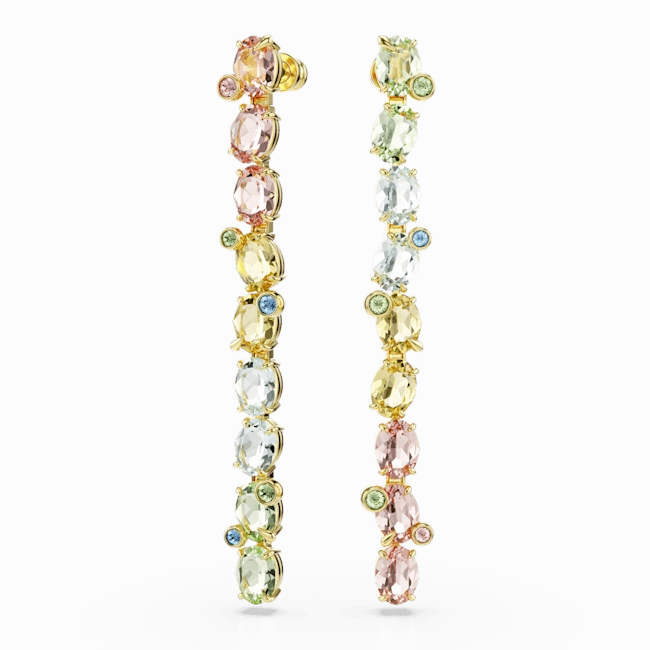 Swarovski Gema Drop Earrings Asymmetrical design Mixed cuts Multicolored Gold-tone plated