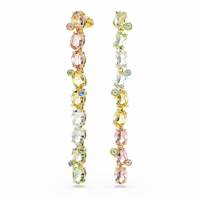 Swarovski Gema Drop Earrings Asymmetrical design Mixed cuts Multicolored Gold-tone plated
