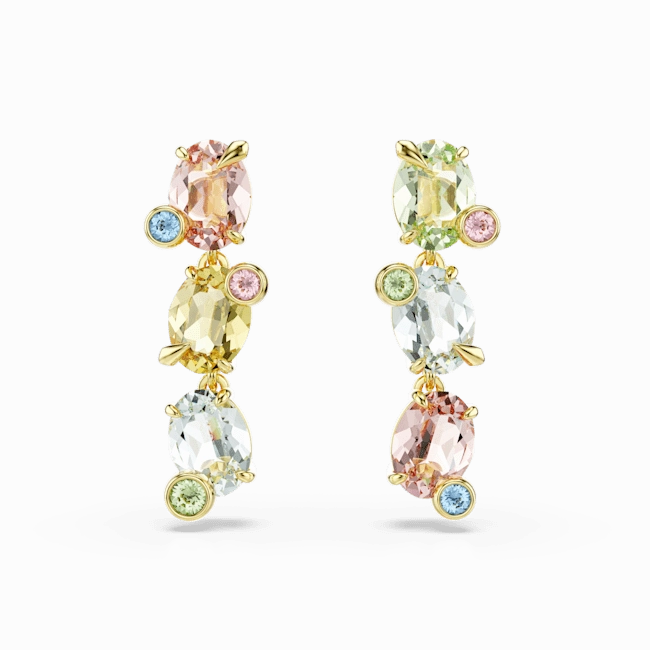 Swarovski Gema Drop Earrings Asymmetrical design Mixed cuts Multicolored Gold-tone plated fashion-jewelry  