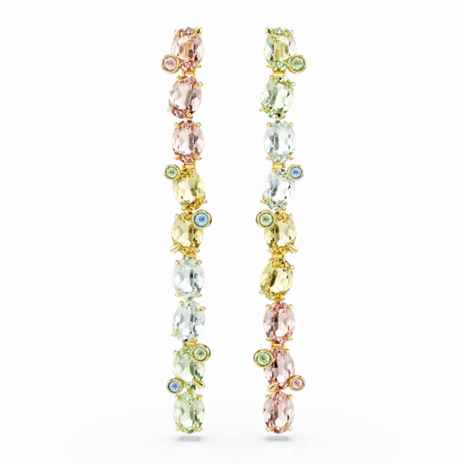 Swarovski Gema Drop Earrings Asymmetrical design Mixed cuts Multicolored Gold-tone plated 