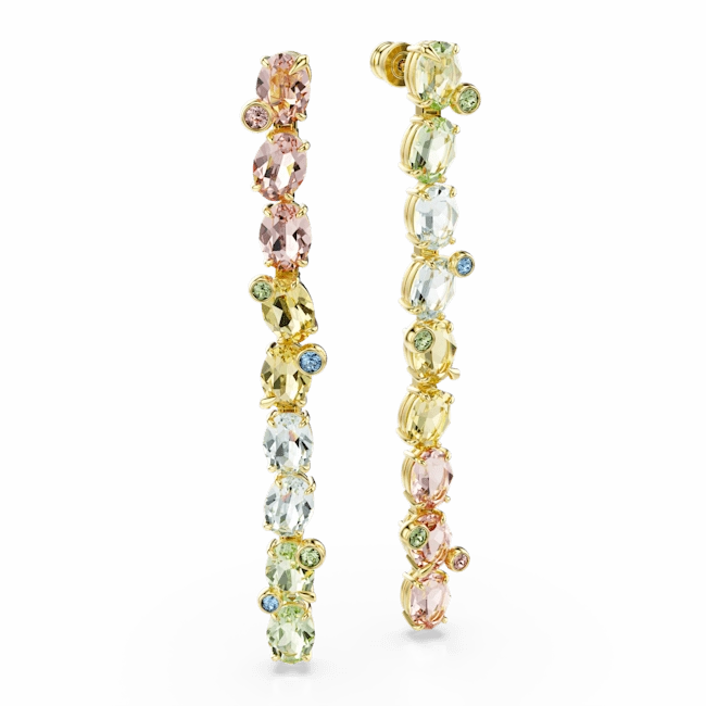 Swarovski Gema Drop Earrings Asymmetrical design Mixed cuts Multicolored Gold-tone plated