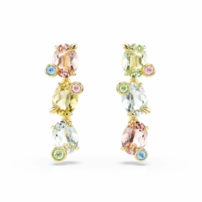 Swarovski Gema Drop Earrings Asymmetrical design Mixed cuts Multicolored Gold-tone plated 