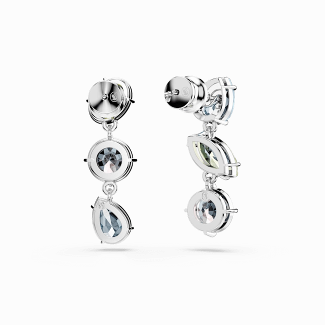 Swarovski Gema Drop Earrings Asymmetrical Design, Mixed cuts, Multicolored, Rhodium plated