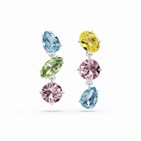 Swarovski Gema Drop Earrings Asymmetrical Design, Mixed cuts, Multicolored, Rhodium plated fashion-jewelry  
