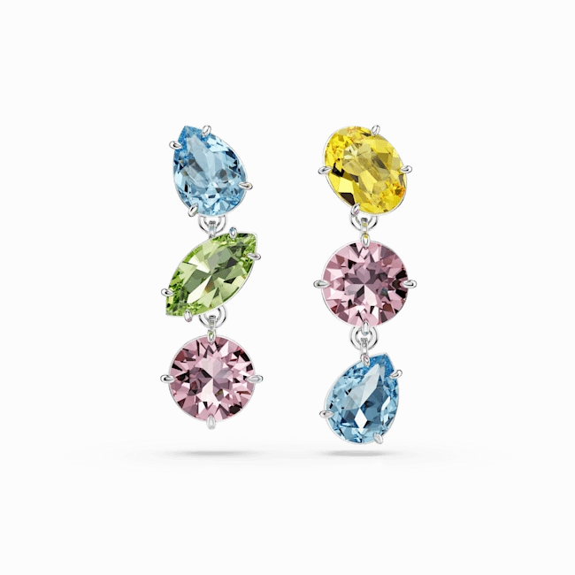 Swarovski Gema Drop Earrings Asymmetrical Design, Mixed cuts, Multicolored, Rhodium plated fashion-jewelry  