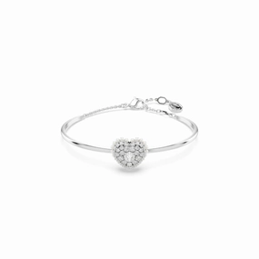Swarovski Hyperbola Bangle Heart, White, Rhodium plated, Medium fashion-jewelry  