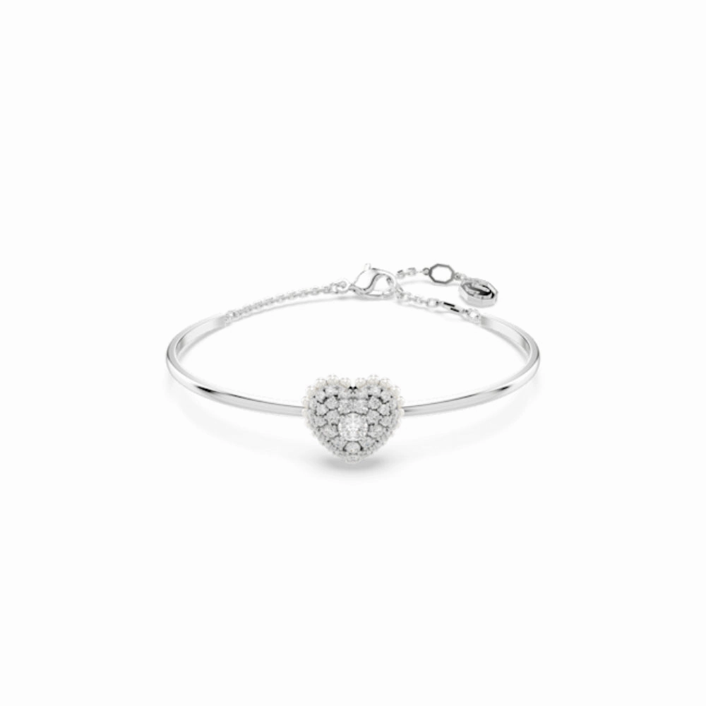 Swarovski Hyperbola Bangle Heart, White, Rhodium plated, Medium fashion-jewelry  