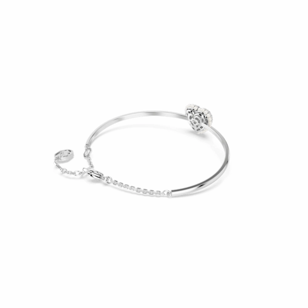 Swarovski Hyperbola Bangle Heart, White, Rhodium plated, Medium