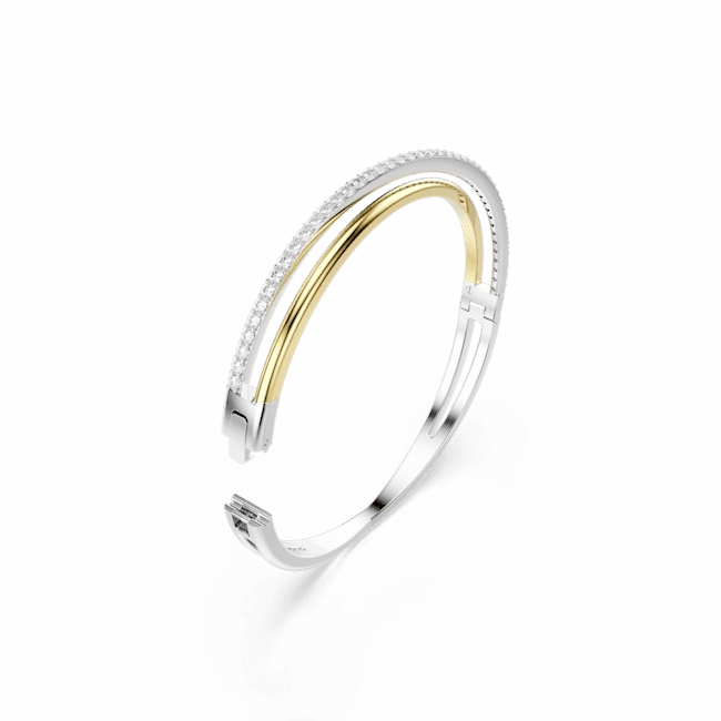 Swarovski Hyperbola Bangle, Round Cut, White, Mixed Metal Finish