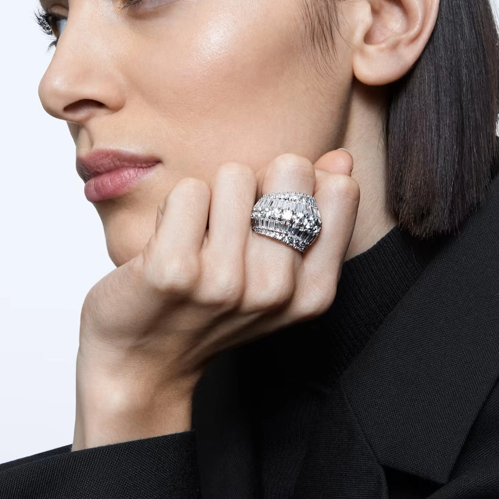 Swarovski Hyperbola Cocktail Ring , White, Rhodium Plated