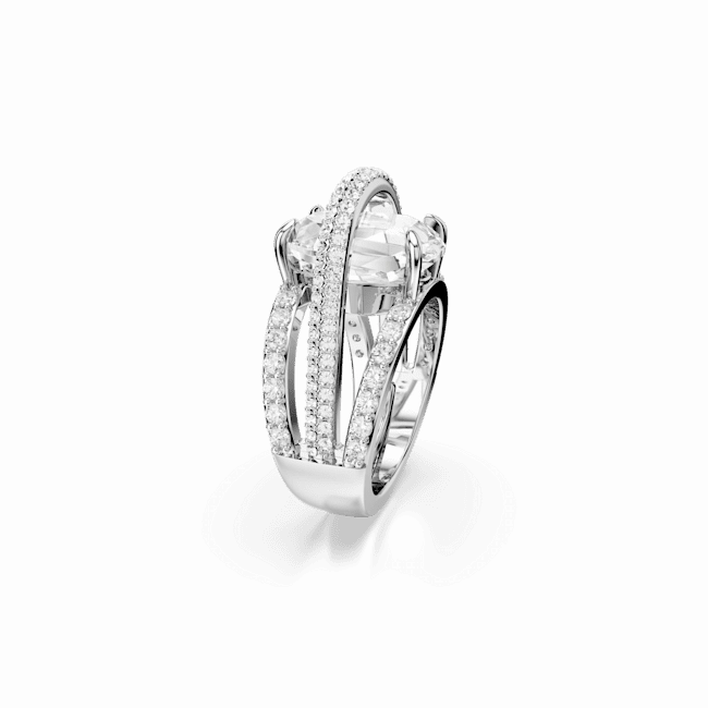 Swarovski Hyperbola Cocktail Ring, Mixed cuts, White, Rhodium plated