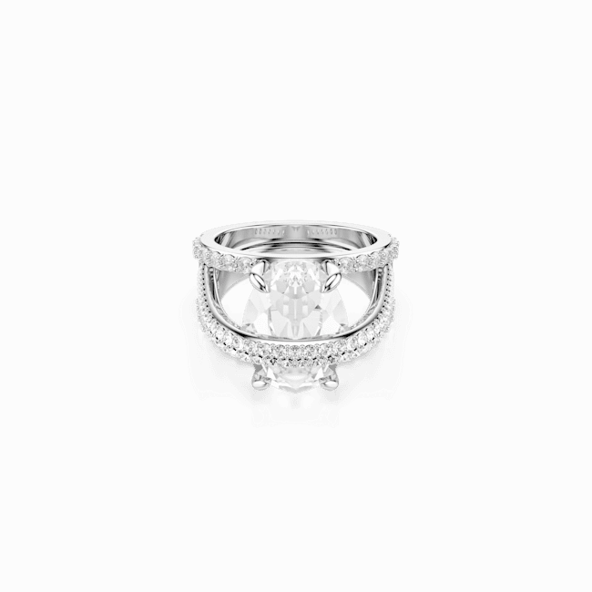 Swarovski Hyperbola Cocktail Ring, Mixed cuts, White, Rhodium plated
