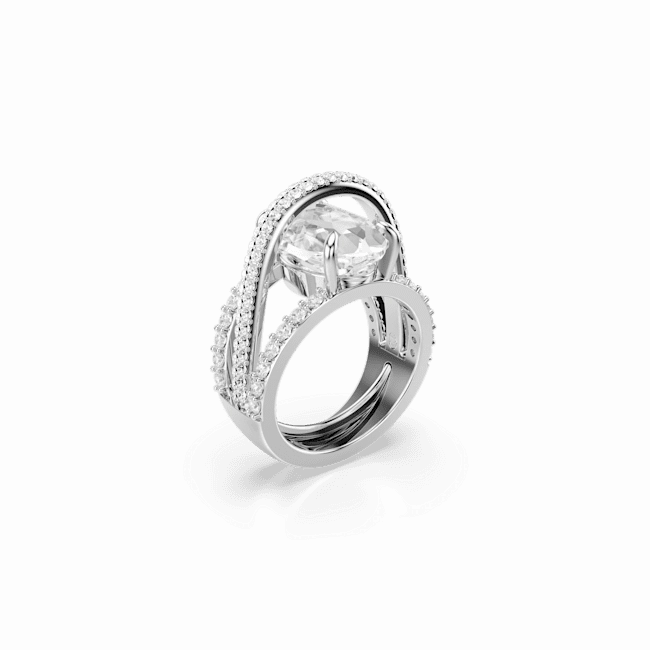 Swarovski Hyperbola Cocktail Ring, Mixed cuts, White, Rhodium plated
