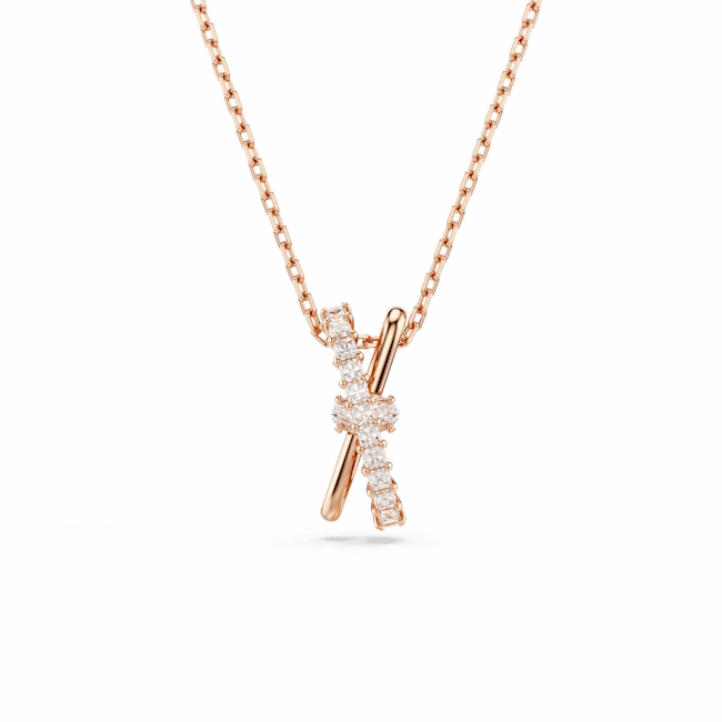 Swarovski Hyperbola Necklace Pendant Mixed Cuts, Twist, White, Rose gold-tone plated