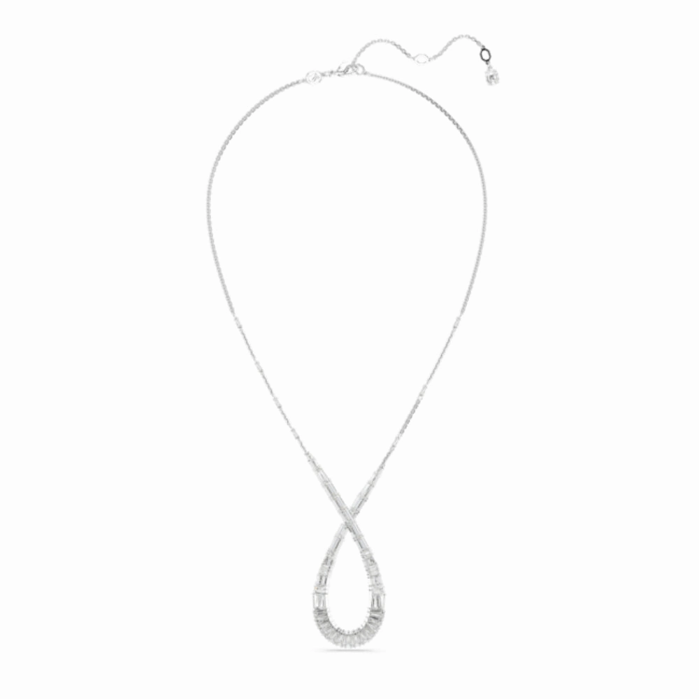 Swarovski Hyperbola pendant Mixed cuts, Infinity Necklace, White, Rhodium plated