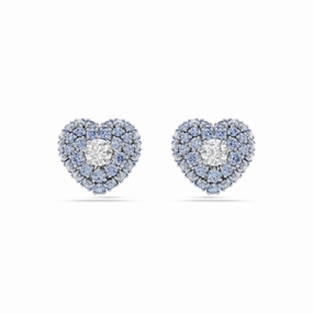 Swarovski Hyperbola Stud Earrings Heart, Blue, Rhodium plated 